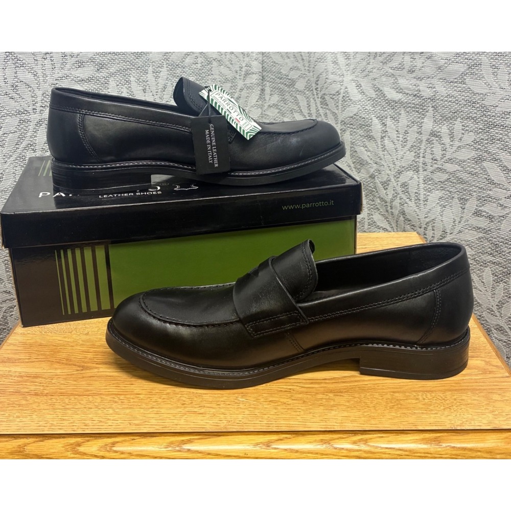 NIB Parrotto Mens Black Genuine Leather Loafers 12 Dress‎ Shoes Made in Italy